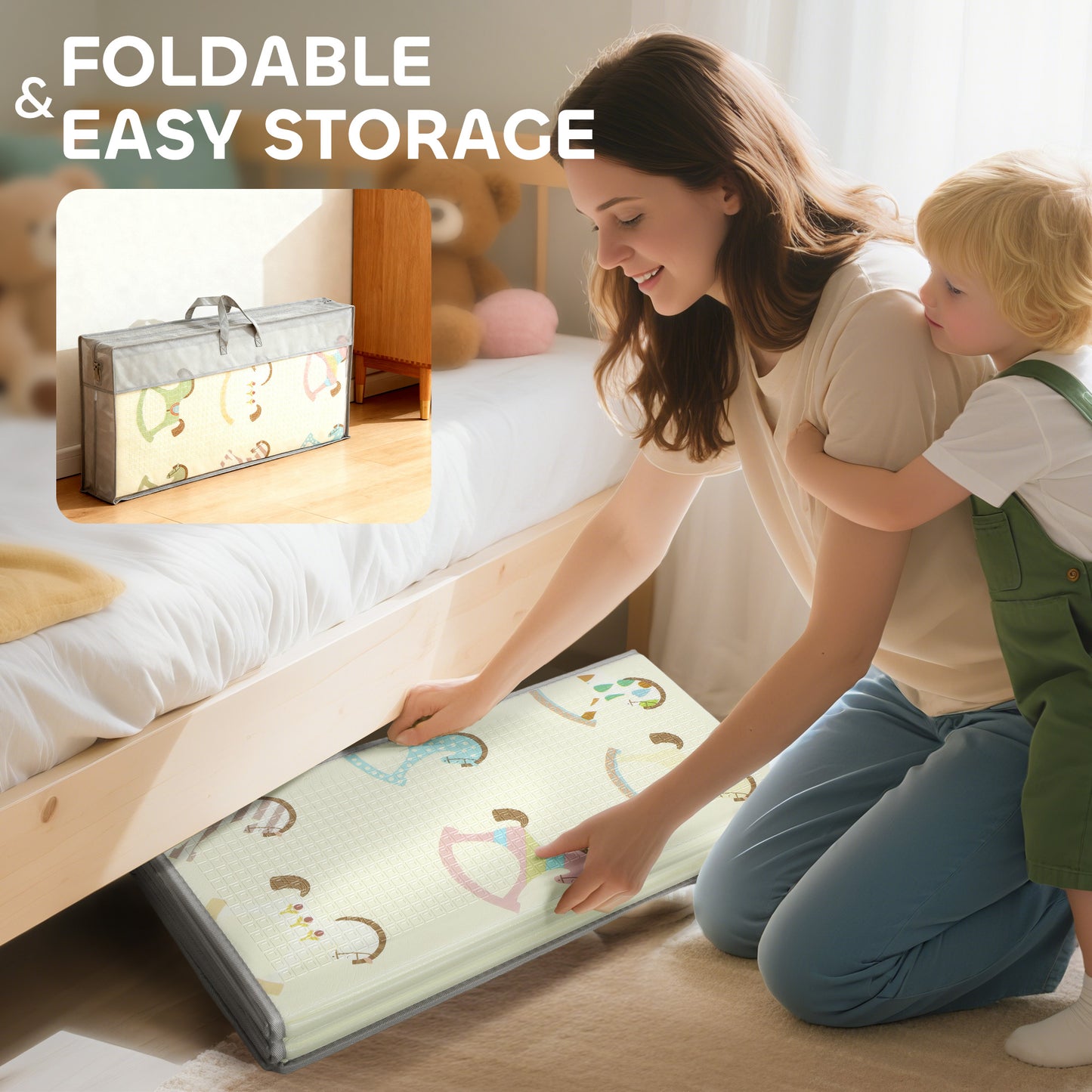 Foldable Double-Sided Baby Play Mat, for Toddlers, Bedrooms, Nurseries, Playrooms