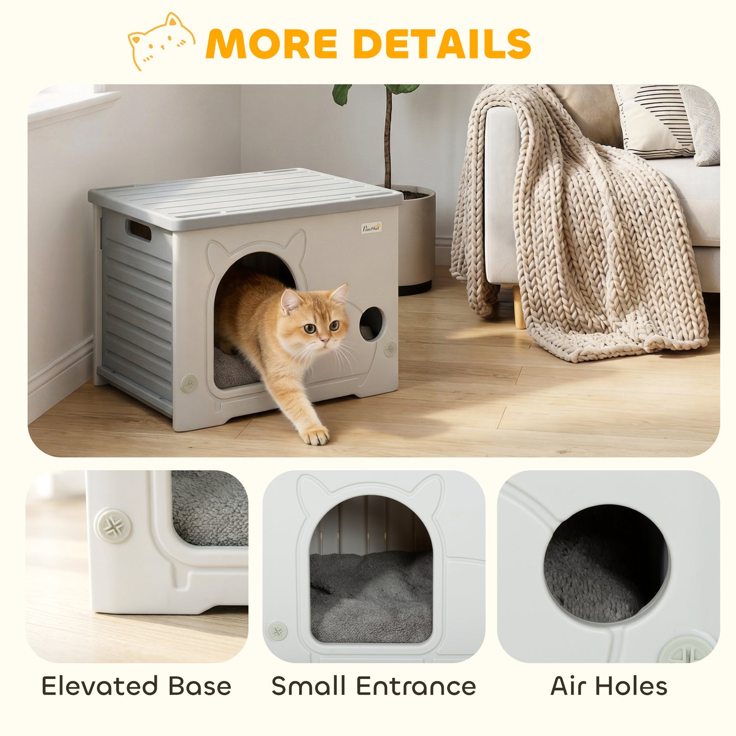 Cat House Stackable Pet Shelter with Removable Cushion for Indoor Outdoor Use Grey