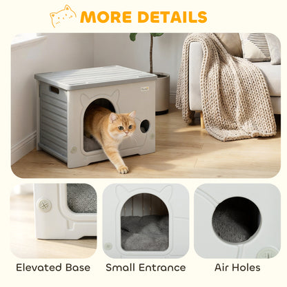 Cat House Stackable Pet Shelter with Removable Cushion for Indoor Outdoor Use Grey