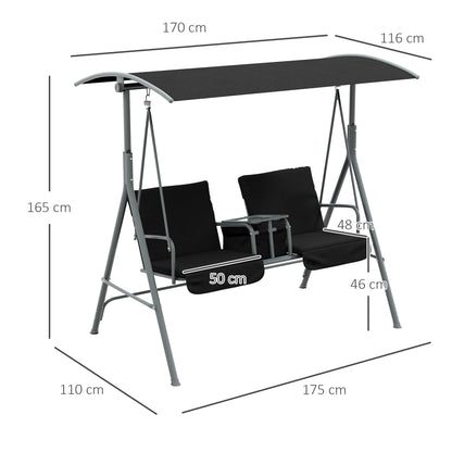 2 Seater Garden Swing Chair, Patio Swing Seat w/ Tilting Canopy, Double Padded Seats