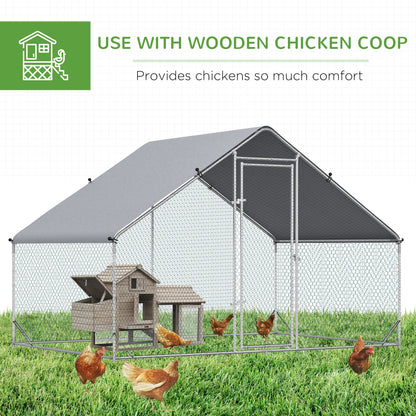 Chicken Run Galvanised 3 x 2 x 2m Walk-in Chicken Coop Hen Poultry House Cage with Water-Resist Cover, Silver