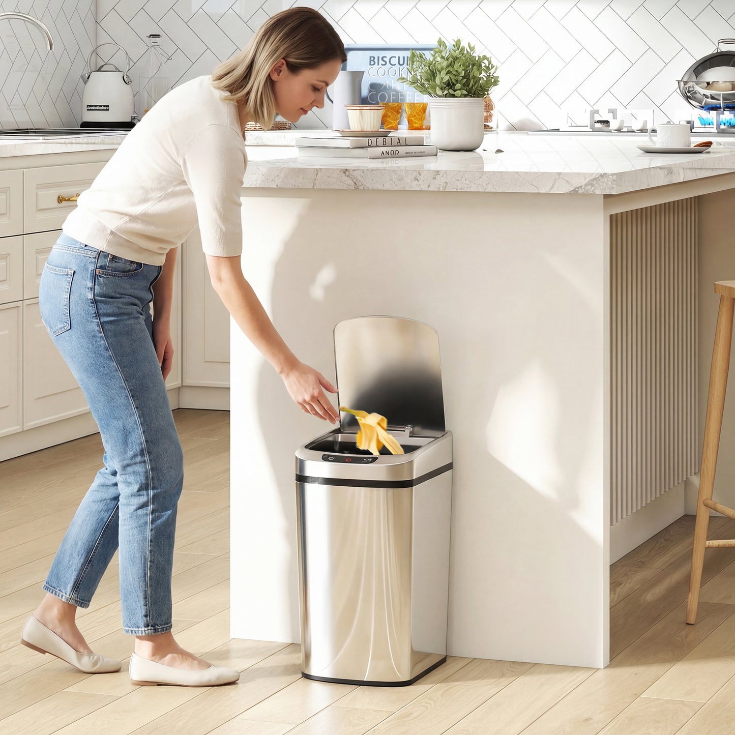 12L Sensor Bin, Automatic Touchless Motion Sensor Kitchen Bin with Fingerprint Resistant Stainless Steel, Silver