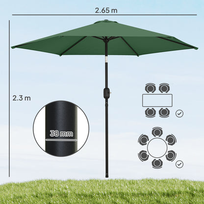 2.6 m Garden Parasol Umbrella with Aluminium Pole, Outdoor Patio Umbrella with Tilt and Crank, Vent, Dark Green