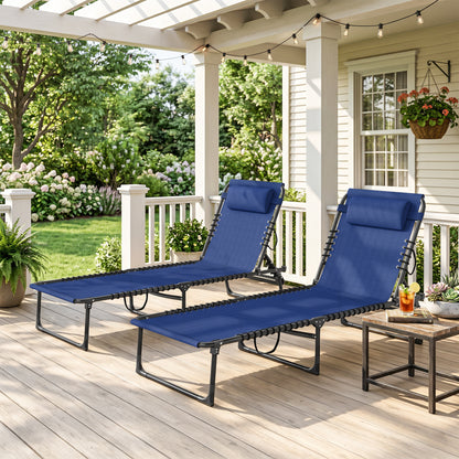 Set of Two Folding Sun Loungers, with Four-Position Backs - Blue