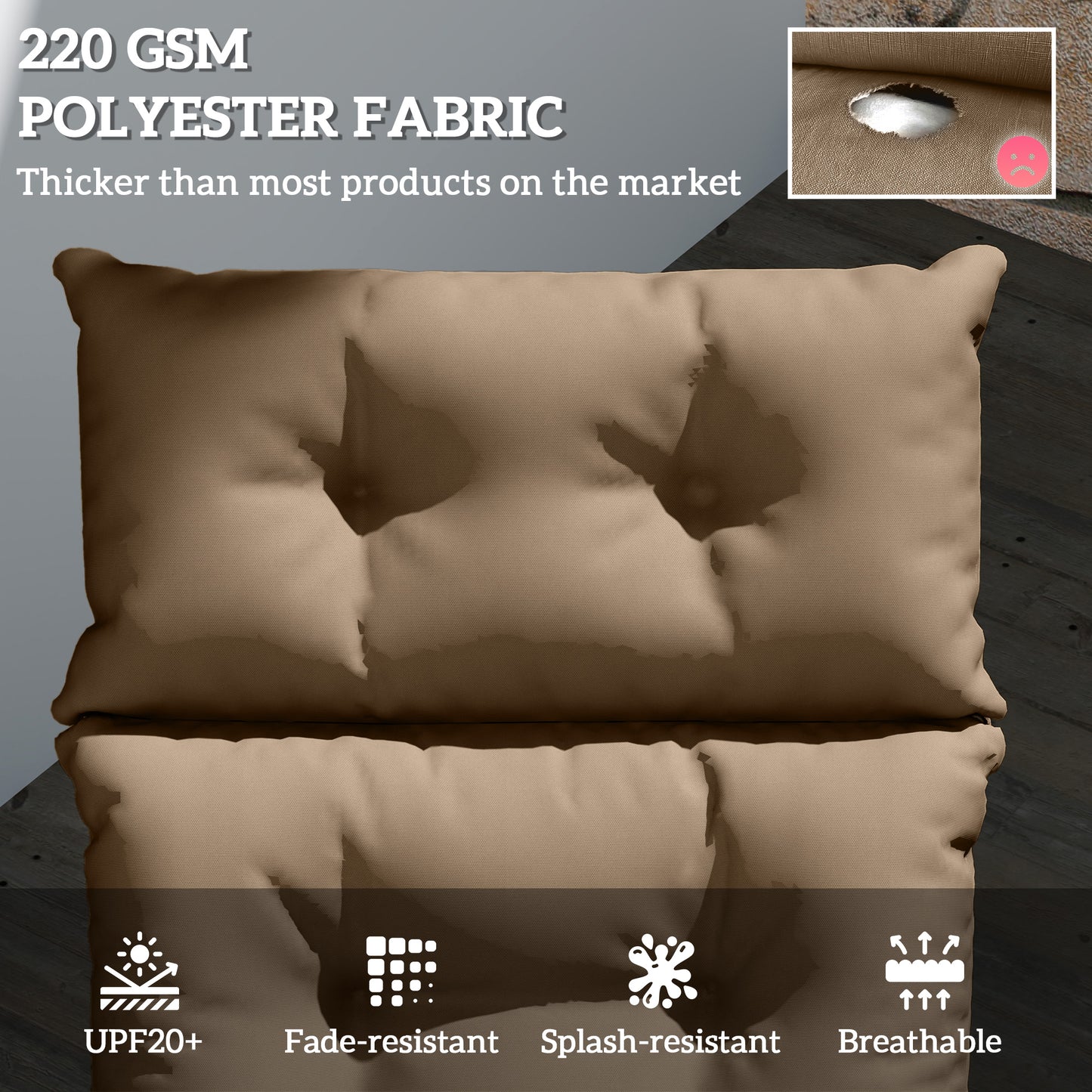 Sun Lounger Cushion Only, 190 x 56 x 10 cm Garden Lounge Chair Cushion, UPF20+ 220gsm Fabric