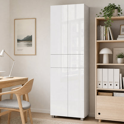 Storage Cabinet, Kitchen Cupboard with 3 Adjustable Shelves, 60L x 35W x 170H cm, White