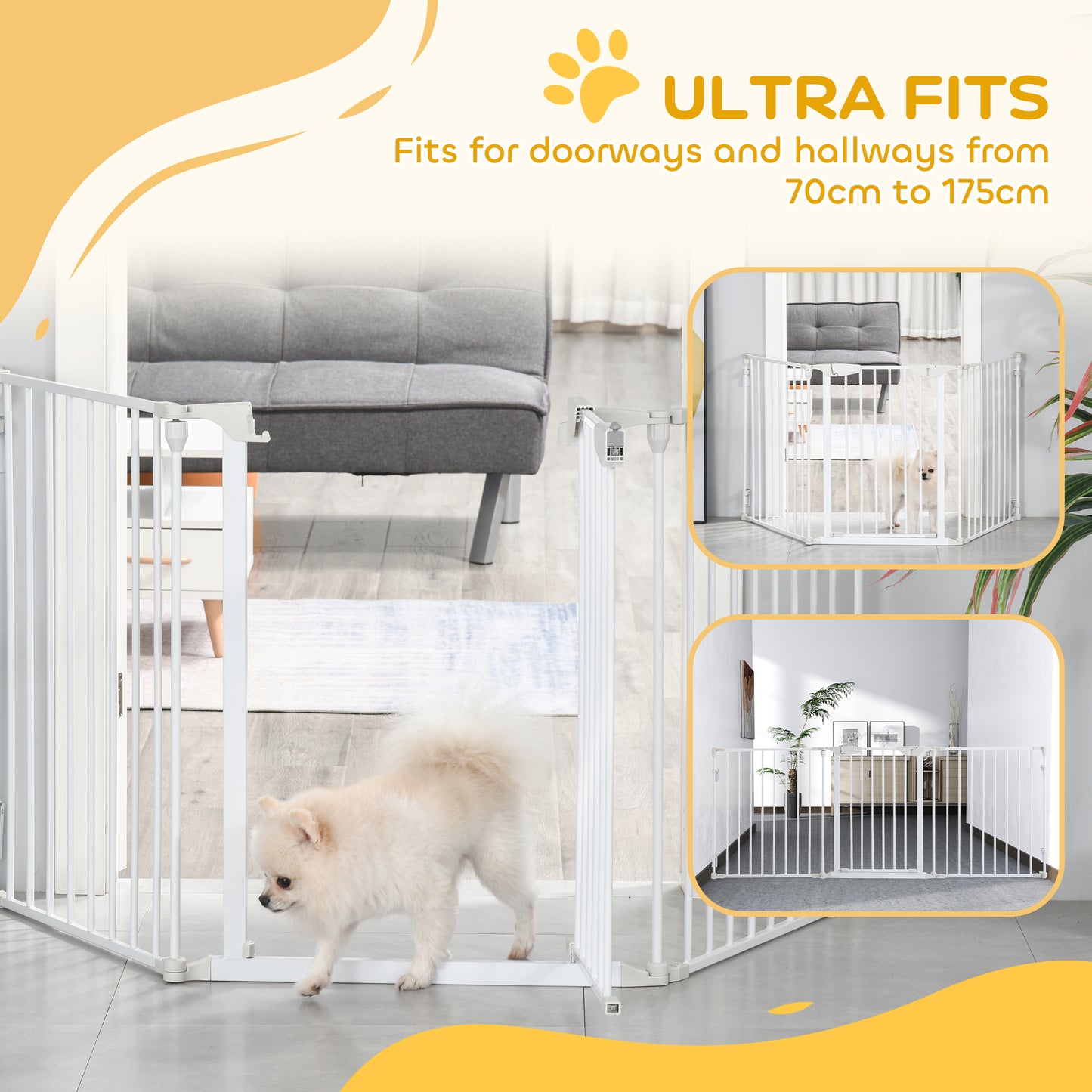 Pet Safety Gate, 3 Panels Playpen Fireplace, Foldable Metal Fence, Stair Barrier, Room Divider
