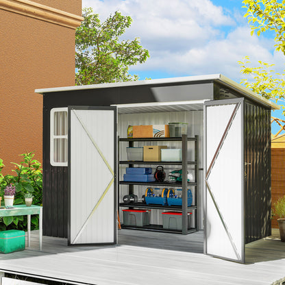 8.5 x 6ft Storage Shed Galvanised Steel Garden Shed, Metal Shed with Foundation Kit, Window