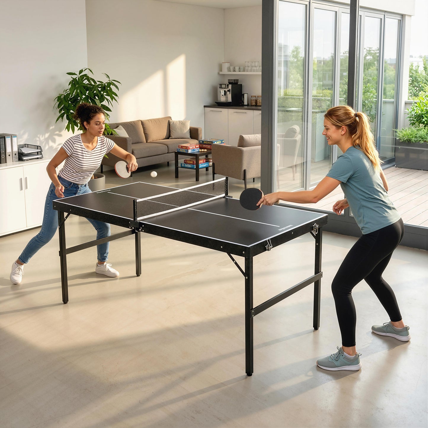 5ft Mini Table Tennis Table, Folding Ping Pong Table with Net and Aluminium Frame