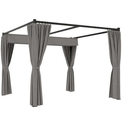 3 x 3m Moving Canopy Metal Pergola, with Curtains - Grey