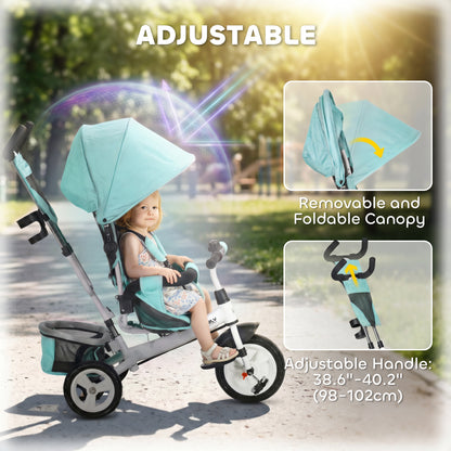 6 in 1 Kids Trike with Parent Handle, Canopy, 5-point Seat Belt, Storage, Footrest, Brake, for 1-5 Years, Green