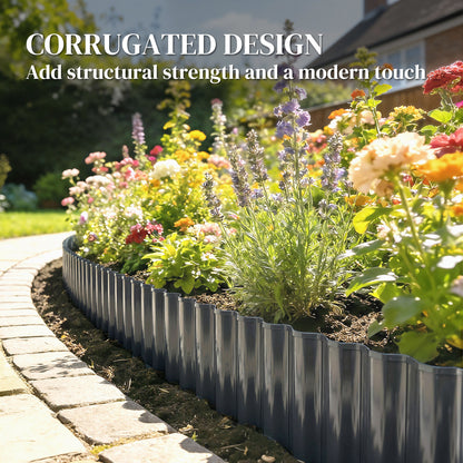 Metal Garden Edging Border, 8 in x 21.3 ft Corrugated Heavy Duty Galvanised Steel Lawn Edging, Dark Grey