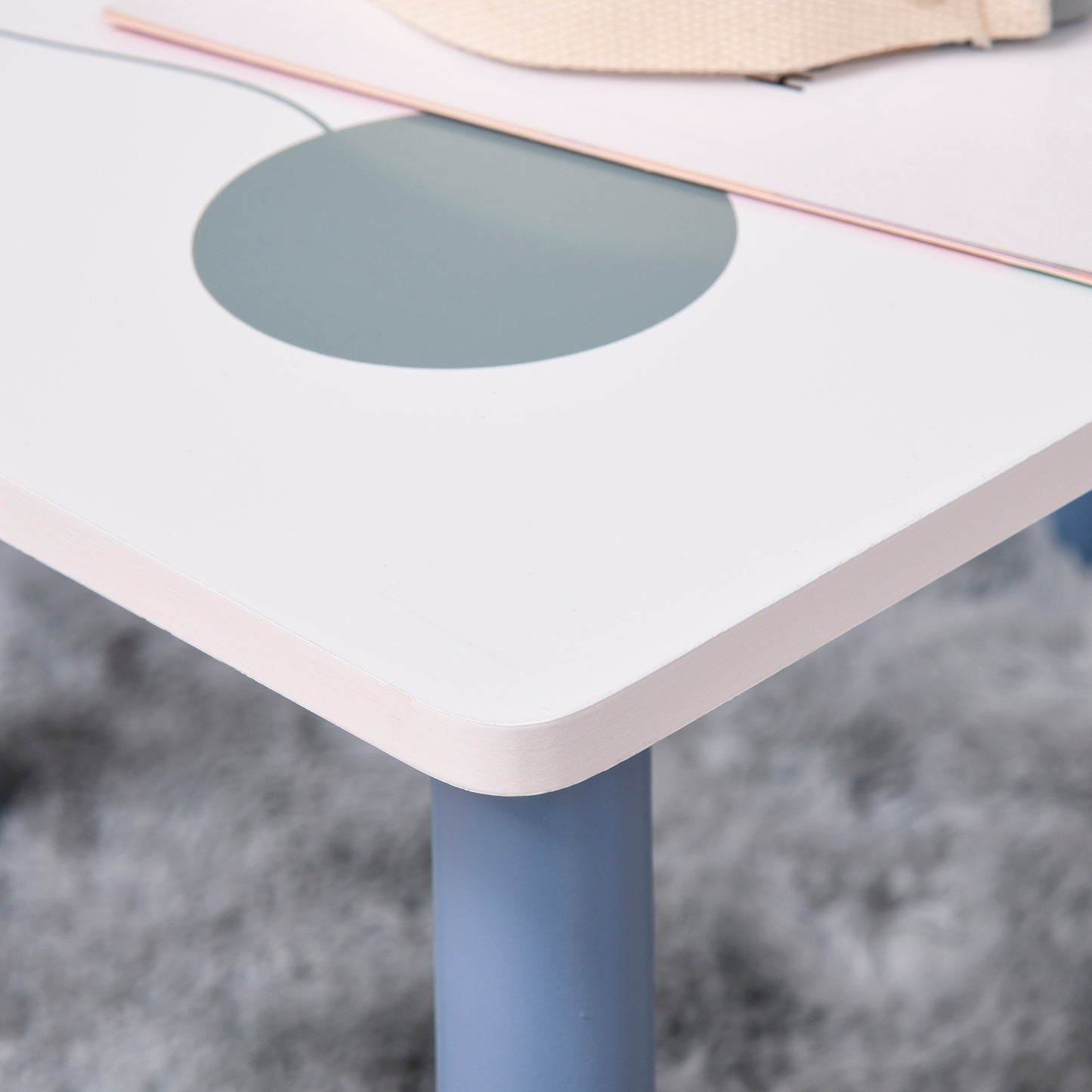 3 Pcs Kids Table & Chairs Set w/ Wood Legs Safe Corners Cute Stars Seating Mini Furniture Home Playroom Bedroom Dining Room B