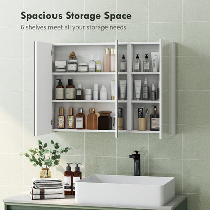 Three-Mirror Bathroom Storage Cabinet - White