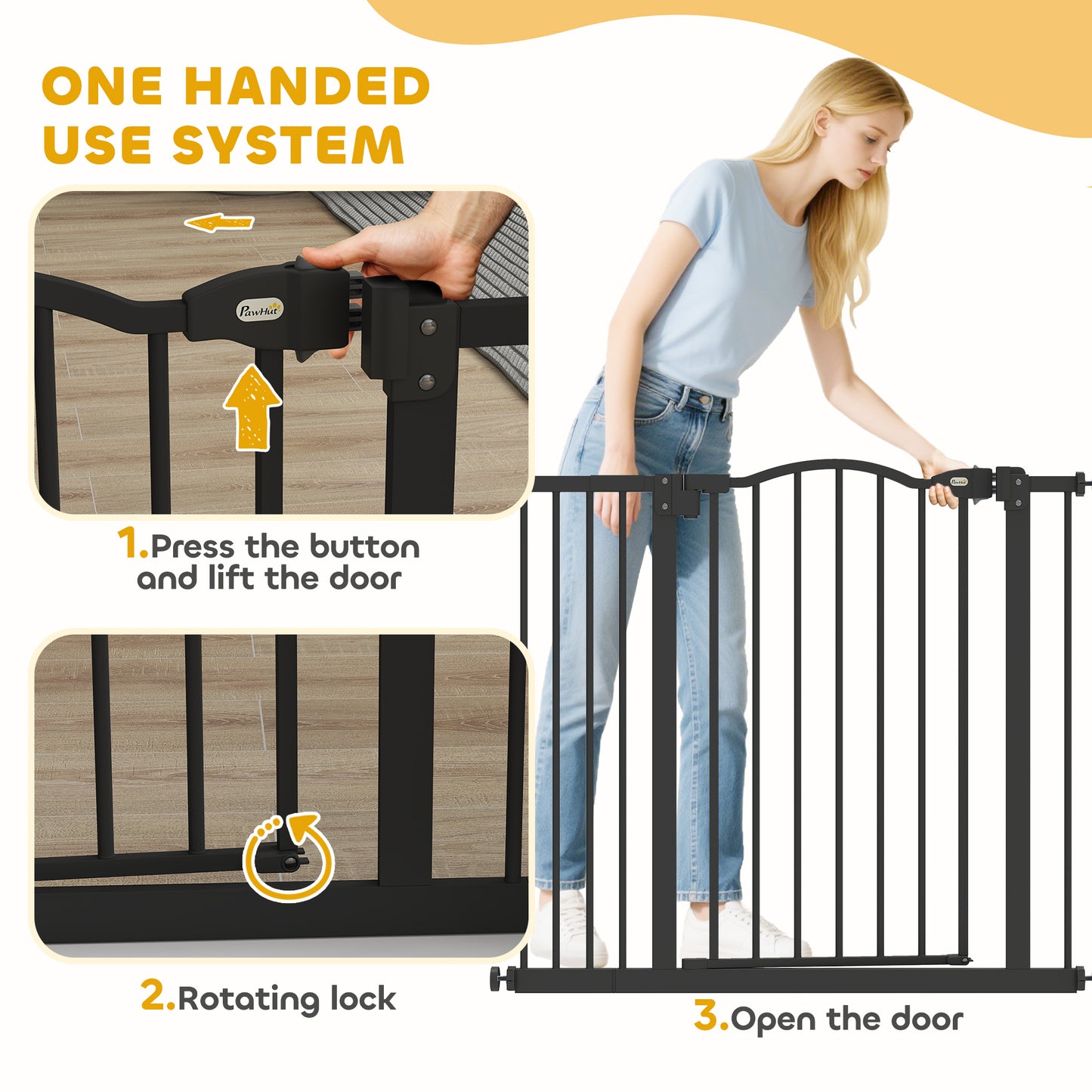 Metal 74-94cm Adjustable Pet Gate Safety Barrier w/ Auto-Close Door Black