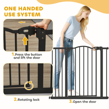 Metal 74-94cm Adjustable Pet Gate Safety Barrier w/ Auto-Close Door Black