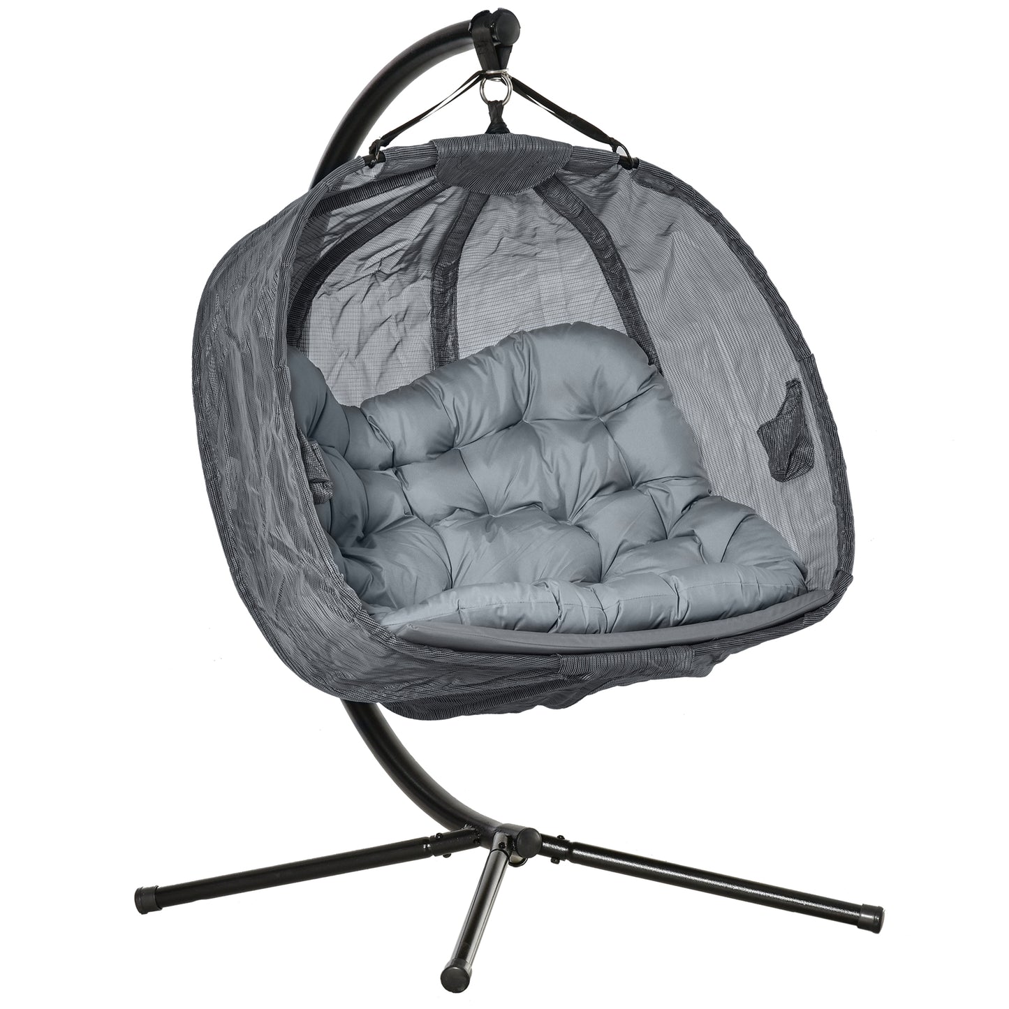 Double Hanging Egg Chair 2 Seaters Texteline Swing Hammock Chair with Folding Design, Grey