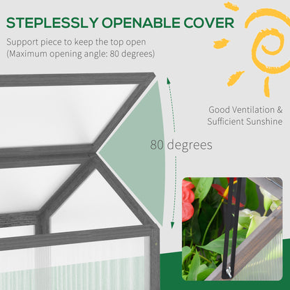 Wooden Cold Frame Garden Polycarbonate Greenhouse with Openable Top Cover, Grow House for Flowers, Vegetables, Plants