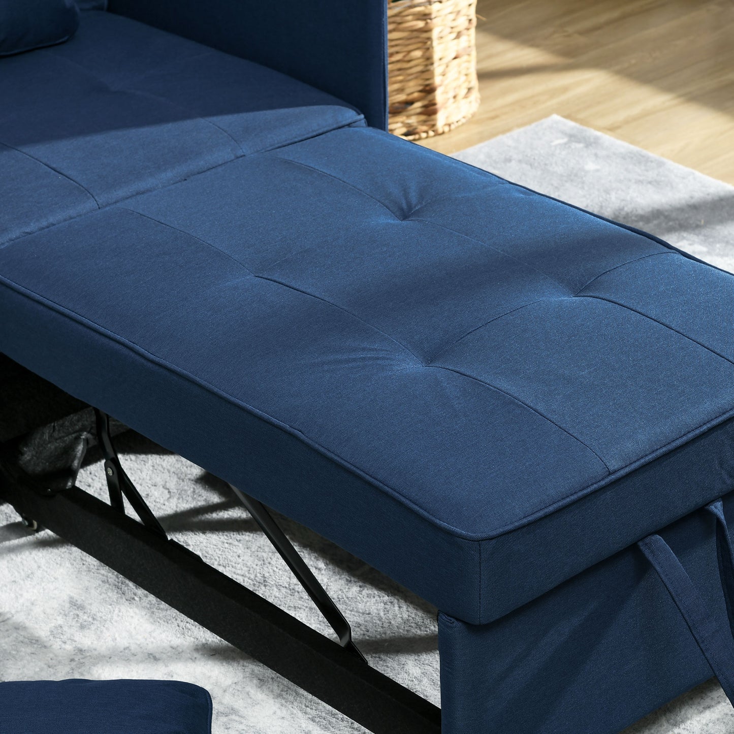 3-In-1 Single Sofa Bed with Thick Padded Seat & 5-position Adjustable Back for Living Room, Bedroom, Blue