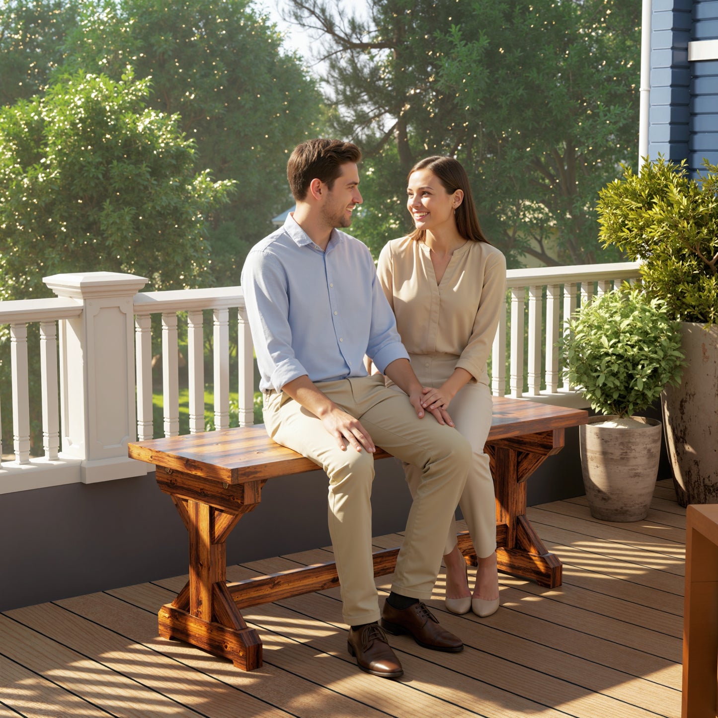 Rustic Wooden Garden Bench, Backless Outdoor Bench Patio Loveseat with X-Shape Base for Porch, Park, Carbonised Finish