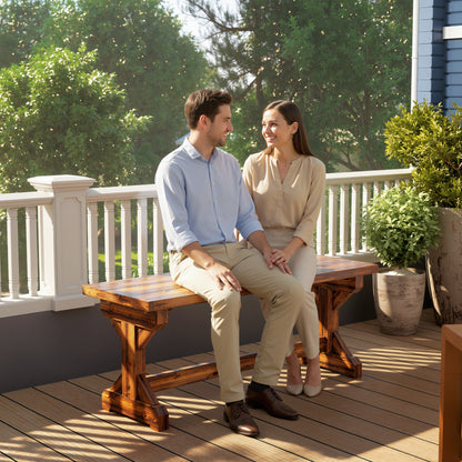Rustic Wooden Garden Bench, Backless Outdoor Bench Patio Loveseat with X-Shape Base for Porch, Park, Carbonised Finish