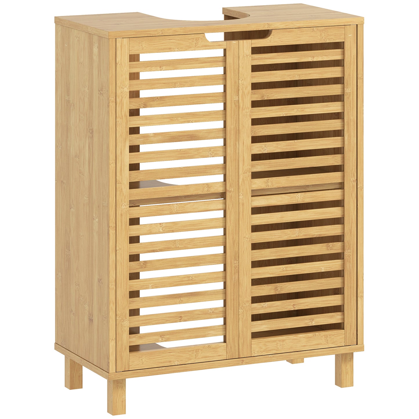 Under Sink Bathroom Cabinet, Freestanding Bamboo Under Sink Cabinet with Louvered Doors and Adjustable Shelf, Natural