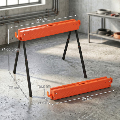 Saw Horses Twin Pack, Folding Work Bench Sawhorses with Height Adjustable Legs, 2x4 Bracket, Orange