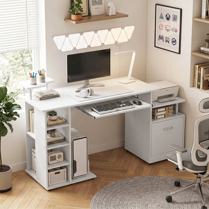 Computer Desk with Drawer Shelves CPU Storage Rack White