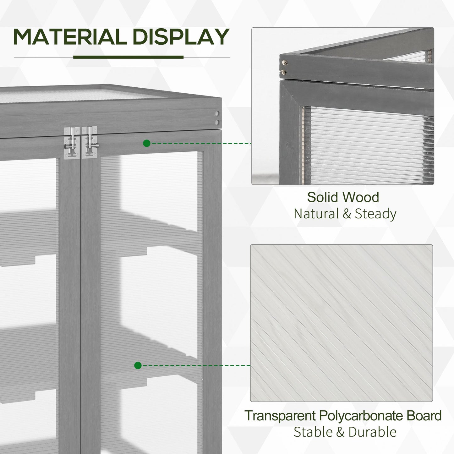 3-tier Wood Greenhouse Garden Polycarbonate Cold Frame Grow House w/ Storage Shelf, Dark Grey