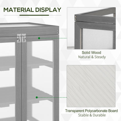 3-tier Wood Greenhouse Garden Polycarbonate Cold Frame Grow House w/ Storage Shelf, Dark Grey