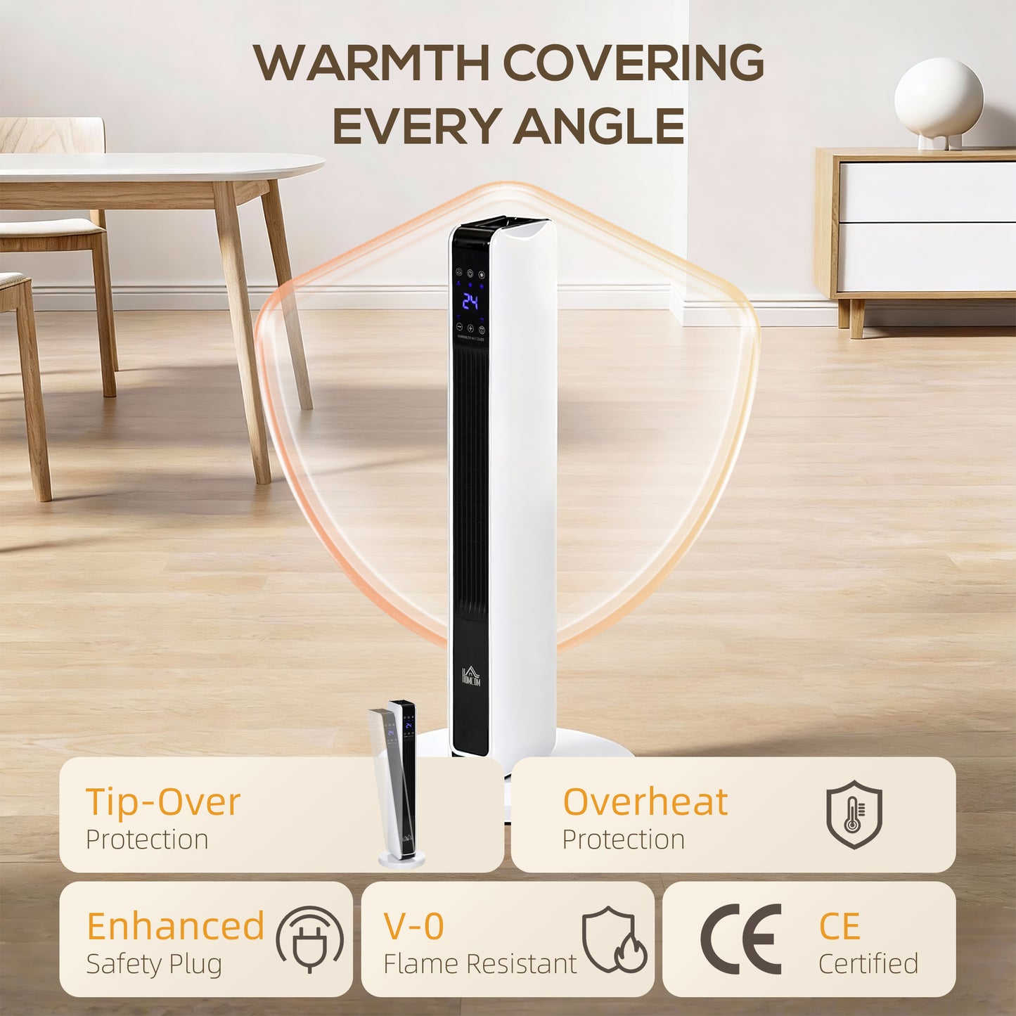 1100W/2200W Space Heater with 65° Oscillation, Electric Heater with 2 Heat and Fan, 8-Hour Timer