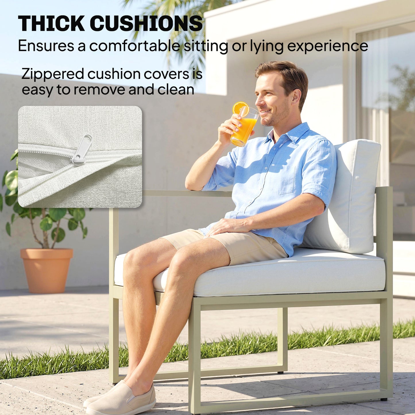 Garden Daybed, 6 Piece Outdoor Sectional Sofa Set, Aluminium Patio Conversation Furniture Set with Coffee Table