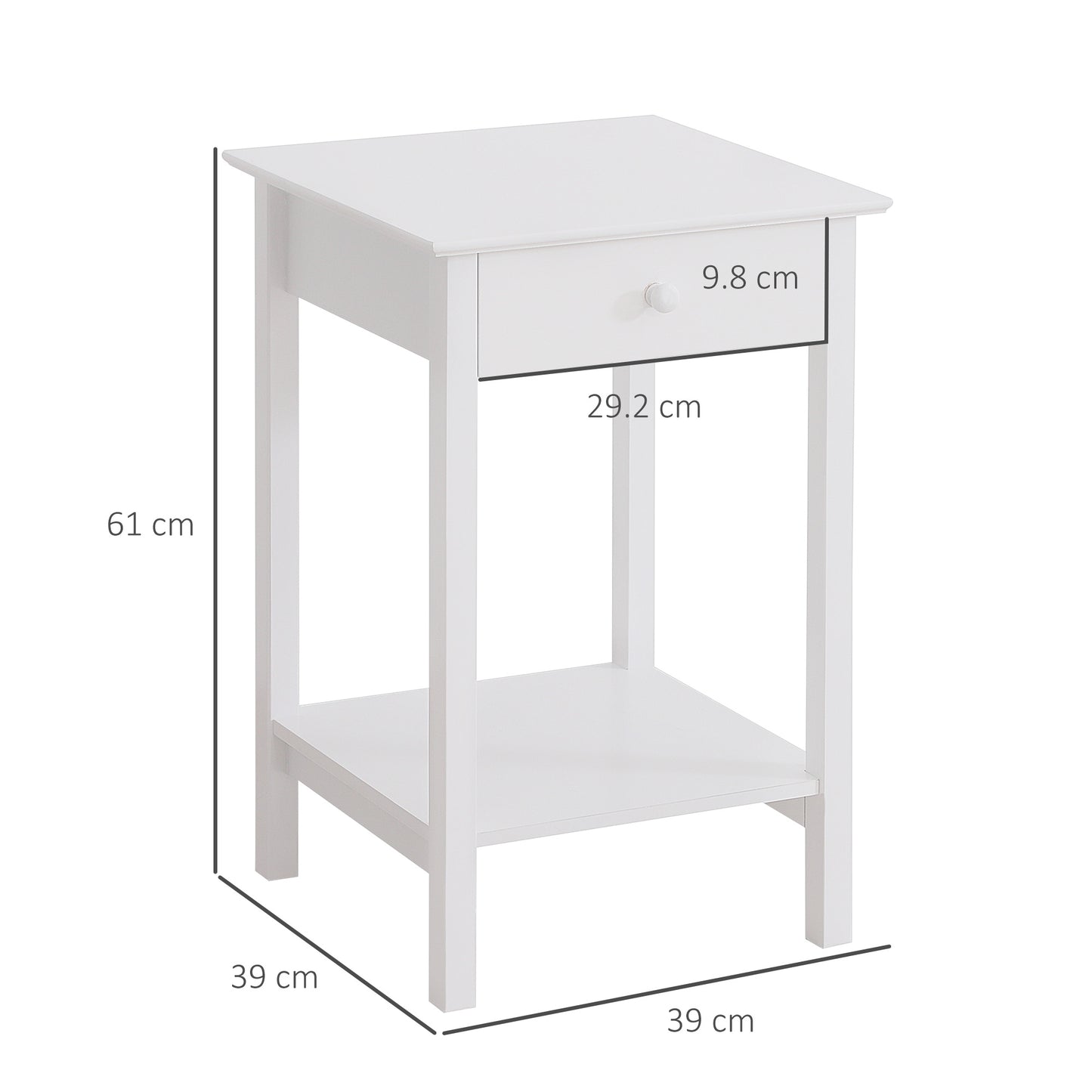 White Bedside Table, Wooden Side Table, Nightstand, Bedside Cabinet with Drawer and Storage Shelf for Bedroom and Living Room