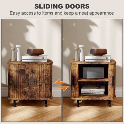 Nightstand with Sliding Doors and Metal Legs Rustic Brown