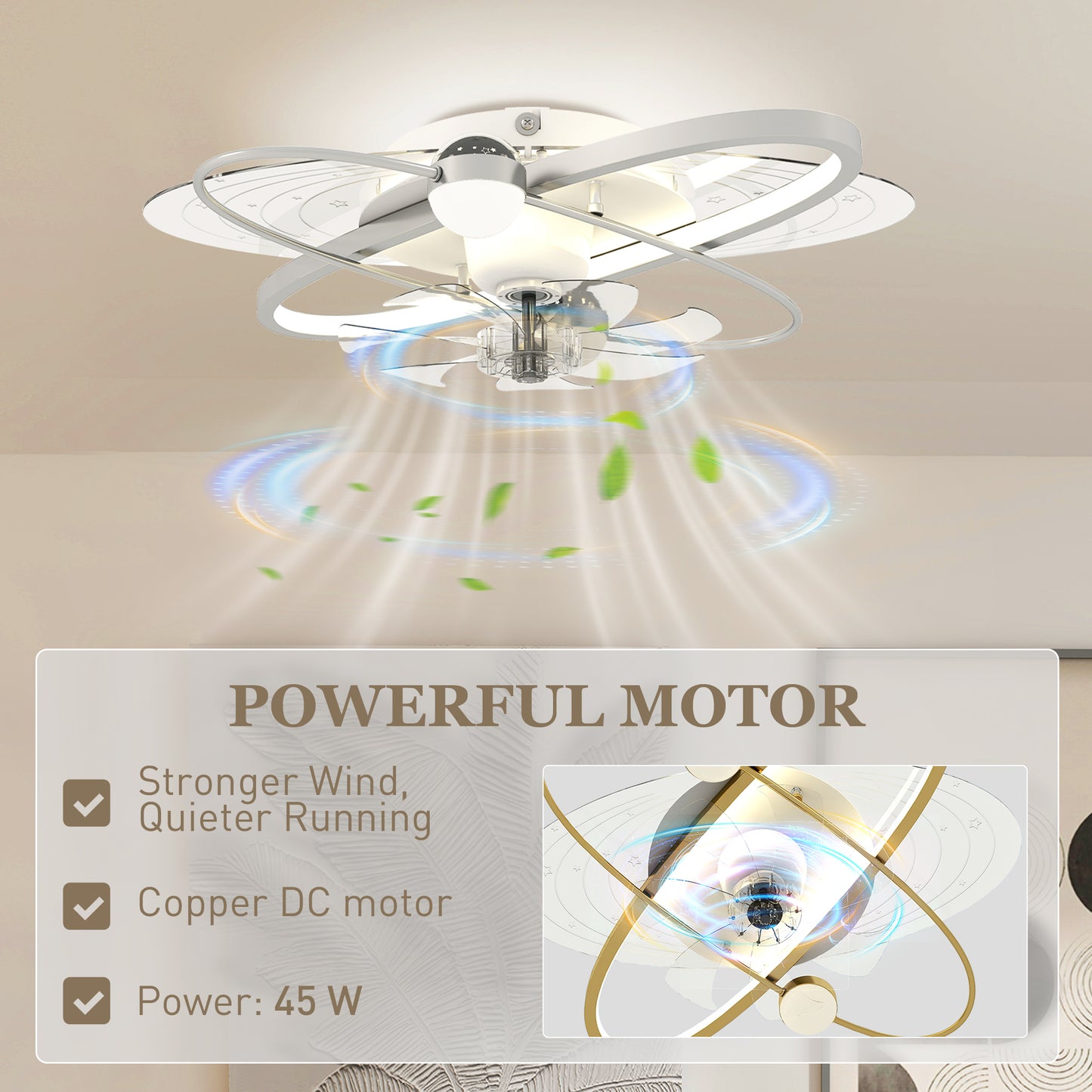 Ceiling Fan with Light and Remote, 3 Colour Temperatures, LED Mount Ceiling Fan Light for Bedroom, Silver Tone