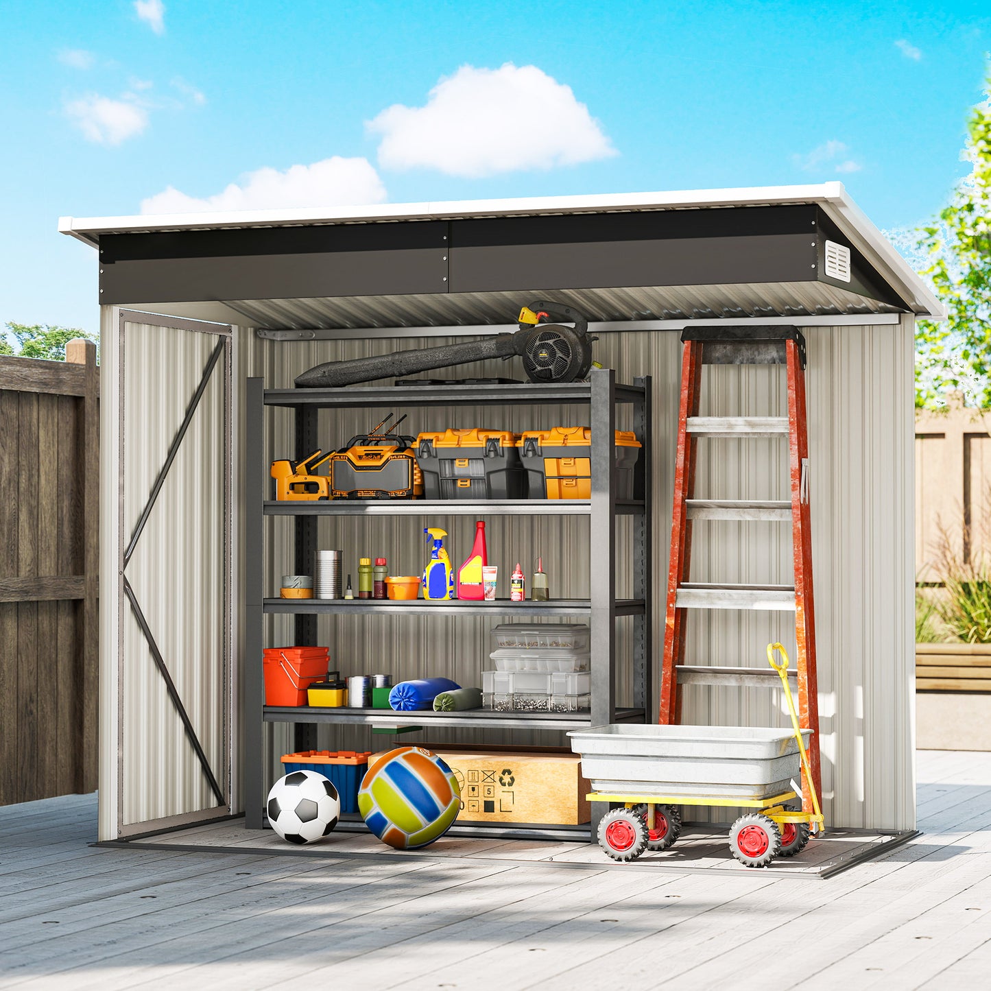 7.5 x 4.3ft Metal Garden Storage Shed, Waterproof Outdoor Shed with Triple Lockable Door, Gloves, Vents, Light Grey