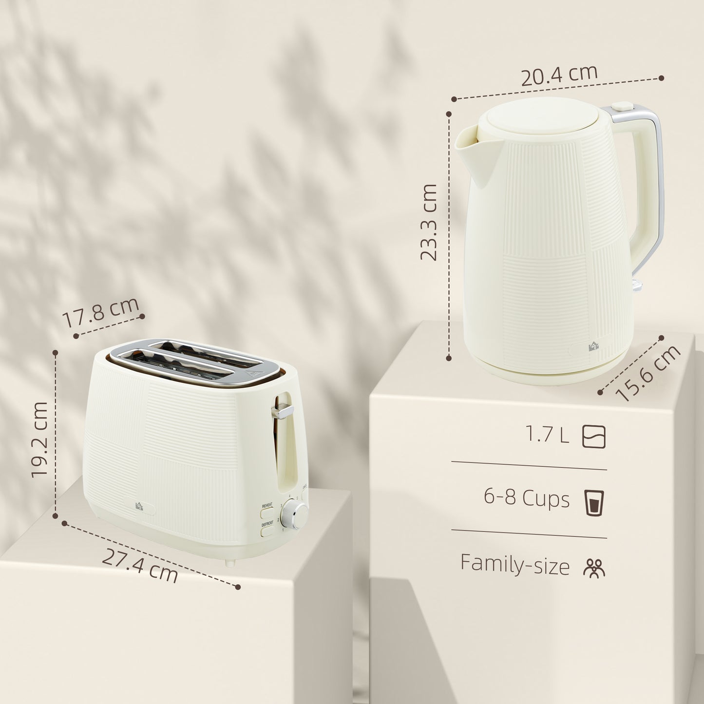Kettle and Toaster Set, 1.7L 3000W Fast Boil Kettle & 2 Slice Toaster Kitchen Set with 7 Level Browning Controls, Defrost