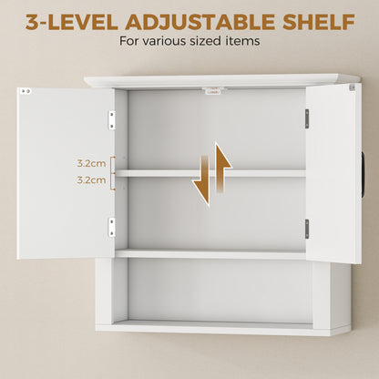 Bathroom Wall Cabinet, Medicine Cabinet, Kitchen Cupboard with 2 Doors and Adjustable Shelf, White