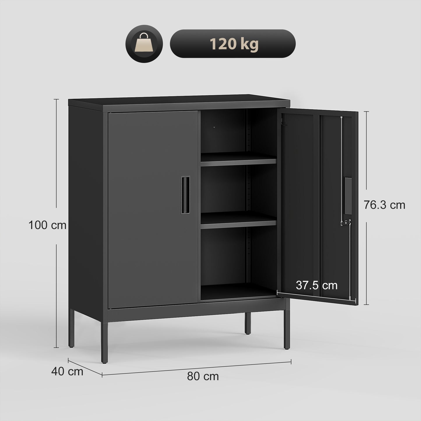 Metal Storage Cabinet with Lock and Adjustable Shelves - Black