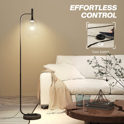 Floor Lamp for Living Room with Glass Lampshade, Modern Standing Lamp with Foot Switch for Bedroom, Bulb not Included, Black
