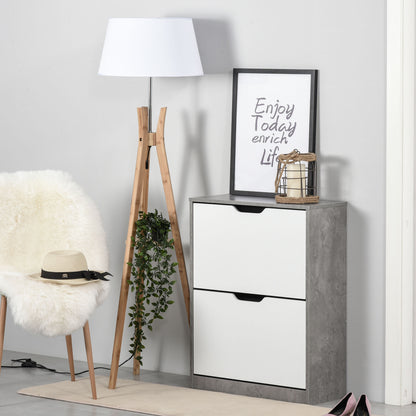 Two Drawer Shoe Cabinet Home Storage Organiser w/ Groove Handles Adjustable Shelves Modern Boxy Rack Hallway Bedroom Furnitur