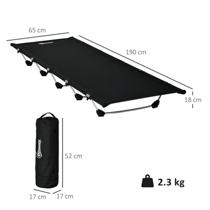 Lightweight Camping Bed, Aluminium Portable Camp Cot w/ Strong Support 150kg and Carry Bag for Camping, Black