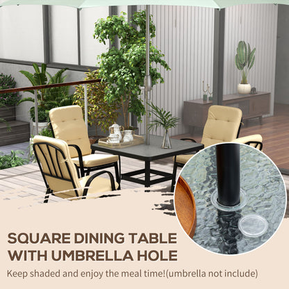 5 Pieces Outdoor Square Garden Dining Set for Small Garden with Tempered Glass Dining Table 4 Cushioned Armchairs