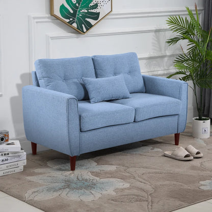 2 Seat Loveseat Double Sofa, Tufted Design and Wooden Legs for Living Room, Dining Room, Office - Blue