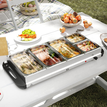 5 Tray Electric Food Warmer Buffet Server with Warming Plate, Cool Touch Handles, Adjustable Temperature, 300W