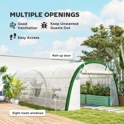 Walk-in Polytunnel Greenhouse Tunnel Warm House Tent with Zipped Doors, 8 Mesh Windows, PE Cover, 6 x 3 m, White
