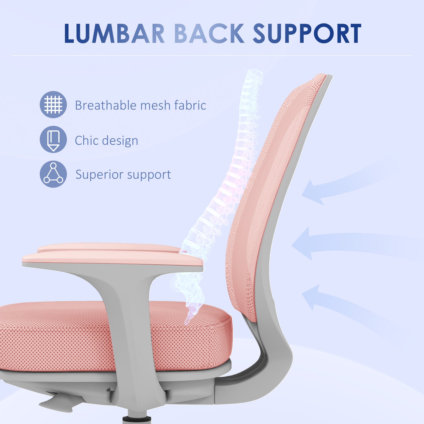 44-56cm Mesh Back Office Chair - Pink