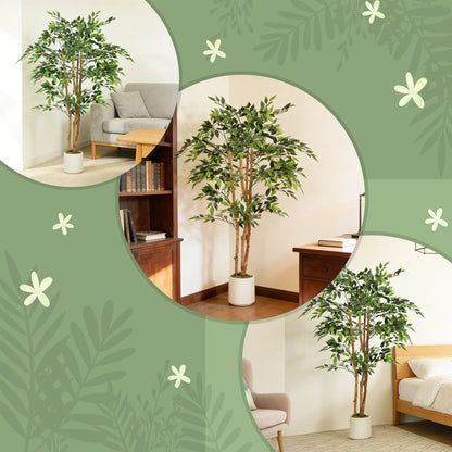 150cm Artificial Ficus Tree, Fake Potted Tree with Solid Wood Trunk and Pot for Indoor, Green