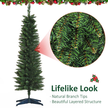 5ft Unlit Artificial Christmas Tree, Pencil Slim Xmas Tree with Solid Stand and Realistic Branches, Green