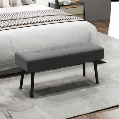 End of Bed Bench, Corduroy Bedroom Bench with Thick Padding and Steel Legs, Tufted Window Seat for Entryway, Living Room